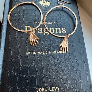 14k Rose Gold Plated Hoop Earrings with Hand Charm by designer Nina Berenato